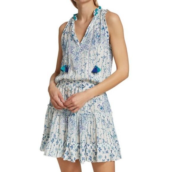 NWT Poupette St. Barth Clara Blue Parrot Mini Dress size L - Picture 13 of 15
